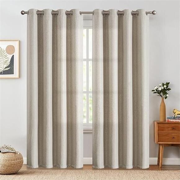 Linen Textured Curtain for Living Room Darkening 84 Inch Long Bedroom Curtain - Picture 7 of 7